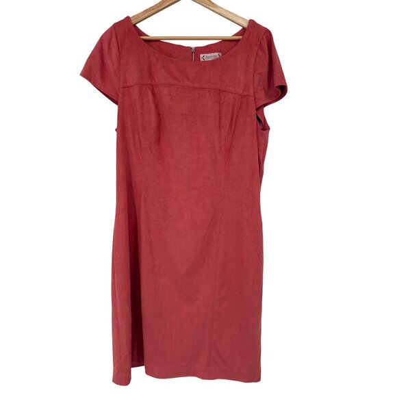 NANETTE LEPORE faux Suede Stretch Sheath Dress Size 16 Short Sleeve Knee Length - Picture 2 of 8